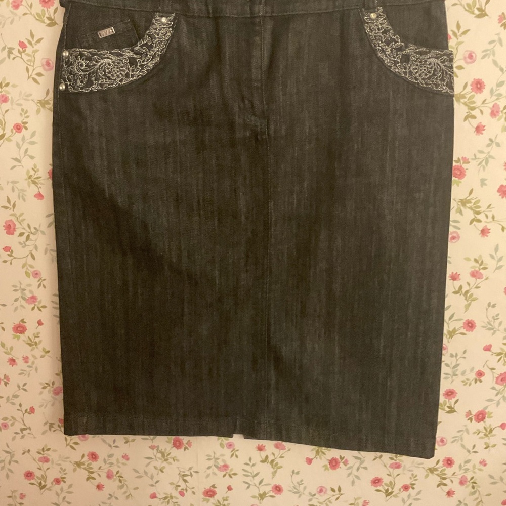 Marks & Spencer Black Denim Pencil Skirt with Lace Detail
